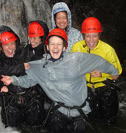 abseiling into the pool